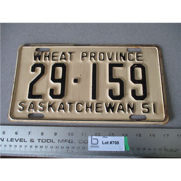 1951 Saskatchewan License Plate
