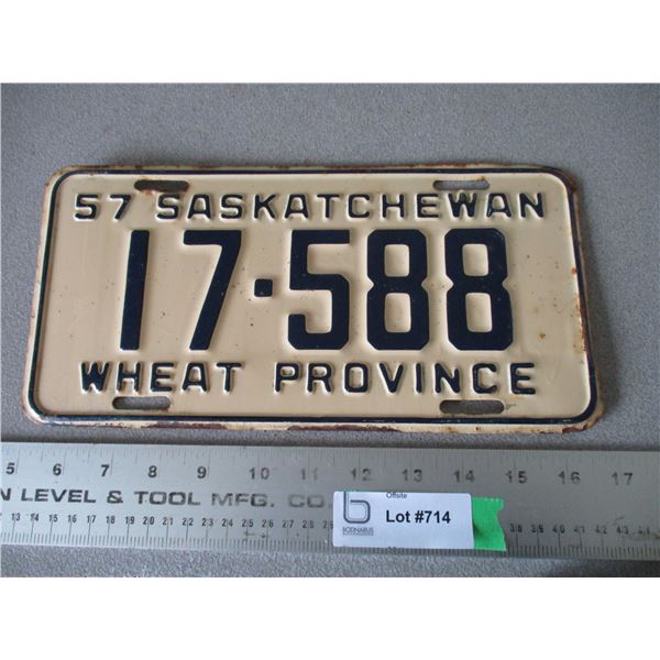 1957 Saskatchewan License Plate