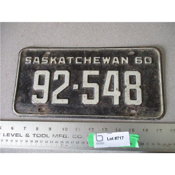 1960 Saskatchewan License Plate