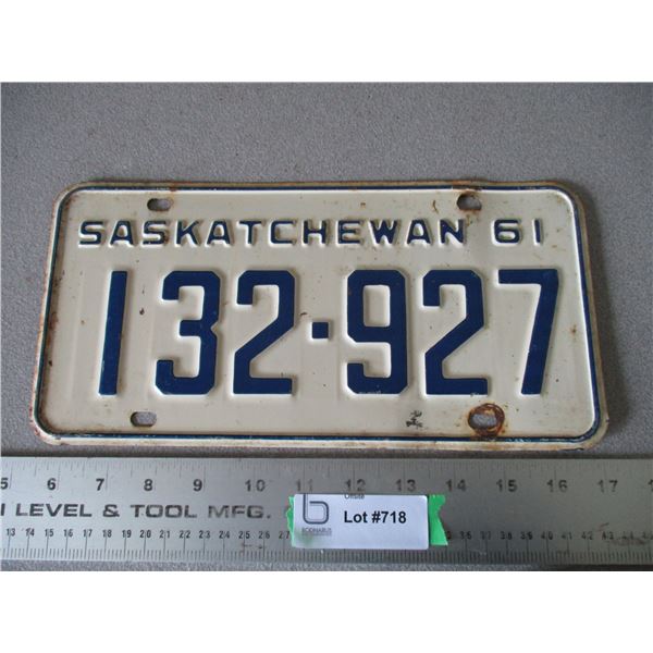 1961 Saskatchewan License Plate