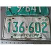 Image 3 : 1968 + 1969 Saskatchewan License Plate