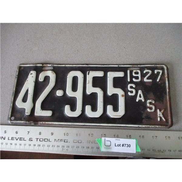 1927 Sask license plate