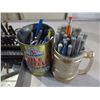 Image 4 : Mix lot - Drill bits, latches, safeway motor oil tin with pens