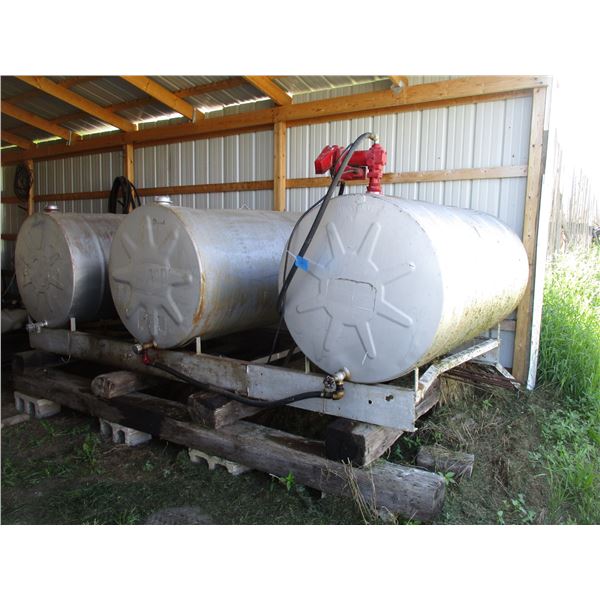 Entire Unit - (3) 300 Gal. Fuel Tanks (with stand) + Electric Pump (2 diesel, 1 gas)