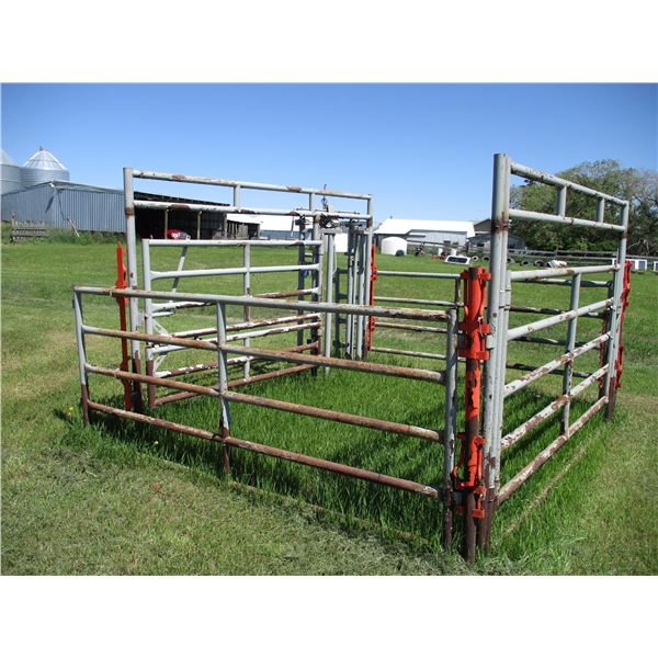 10x10 holding pen with squeeze head gate