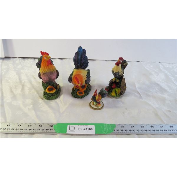 (4) Ceramic Rooster Figurines