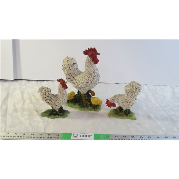 (3) Ceramic Chicken Figurines