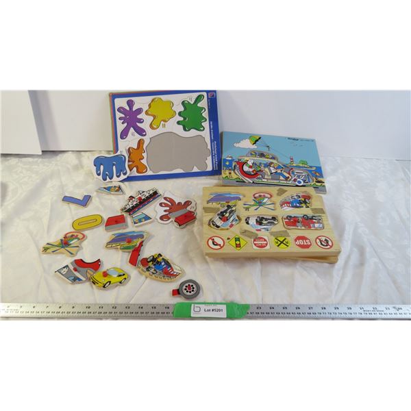 Assorted wooden learning puzzles