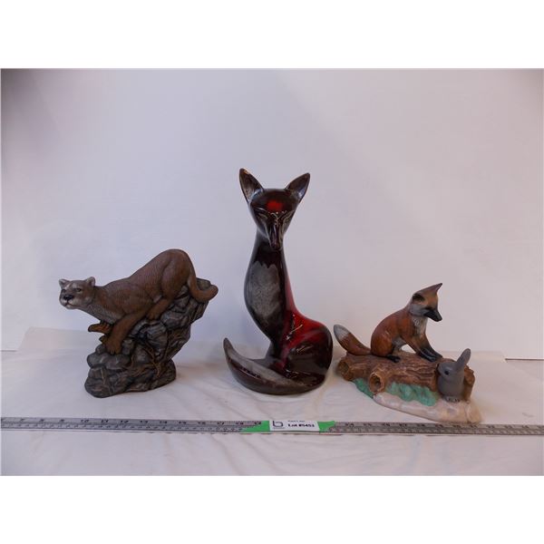 (3) Statues (2 Foxes and a Cougar)