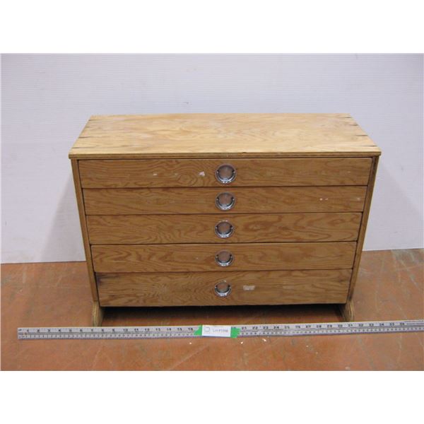 5 Drawer wooden Cabinet with small compartments in drawers 15” tall 24” wide