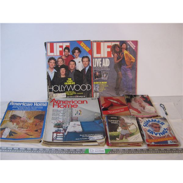 Box with several Avon catalogs,American home, LIFE magazines