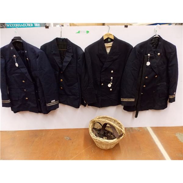 *(3) Uniform Jackets (3 Edmonton Fire Department & 1 CN Rail)+ Basket w/old Belts)