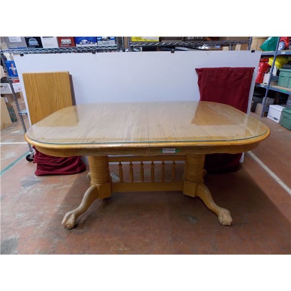 *Oak Dining Room Table w/ Claw and Ball Feet (59x41 w/ 2 18” Leaves) + Glass Top (59x41)