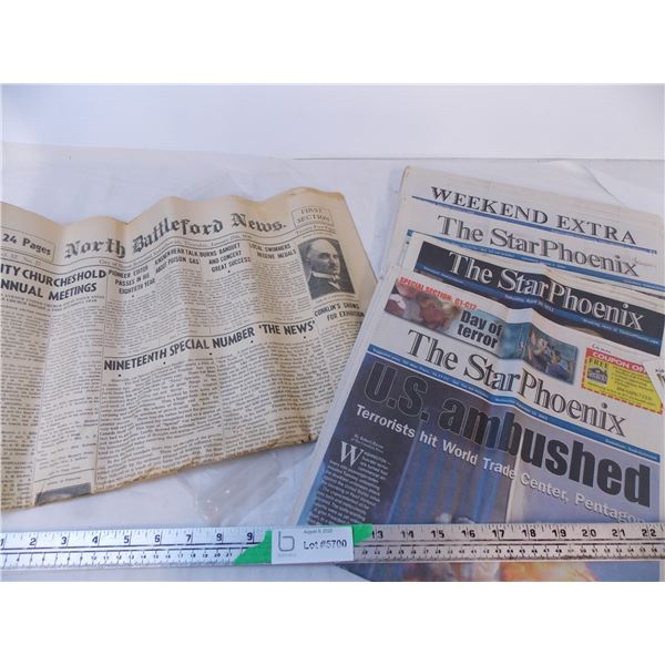 (2) NewsPapers ( 1938 North Battleford News & 2000 2001 2011 Star Phoenix)