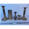 Image 1 : Pair of Brass Candlestick Holders, Brass Match Holder, Brass Vase, Candleholder