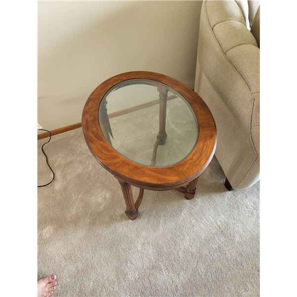 (2) Glass Wooden End Tables - 27W 21D 20H (matching pair)