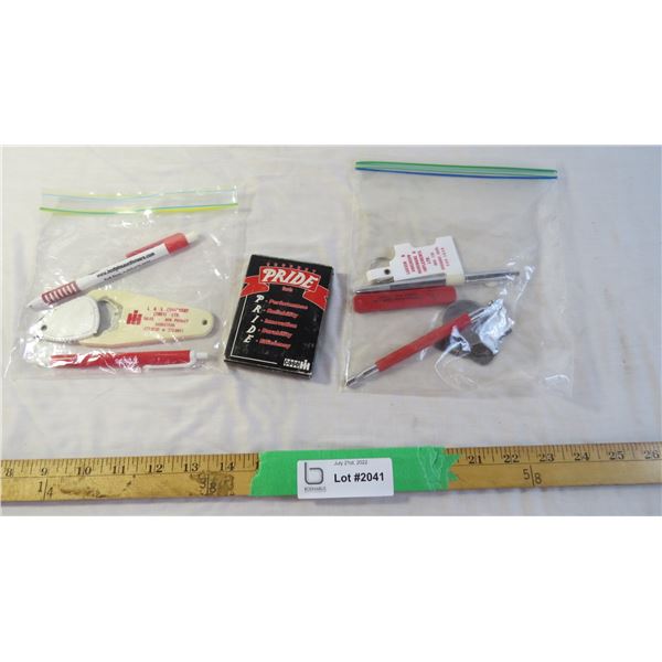 Case IH cards and pens and bottle opener