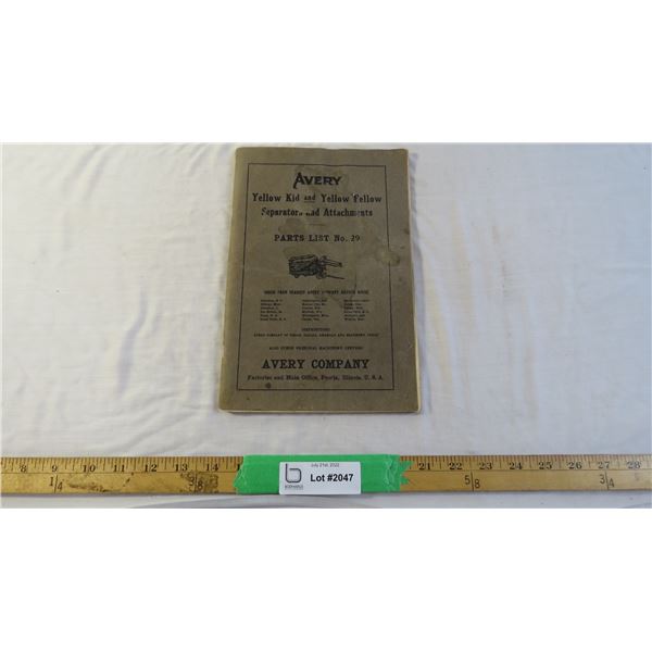 Avery 1920's threshing machine parts manual (parts list 