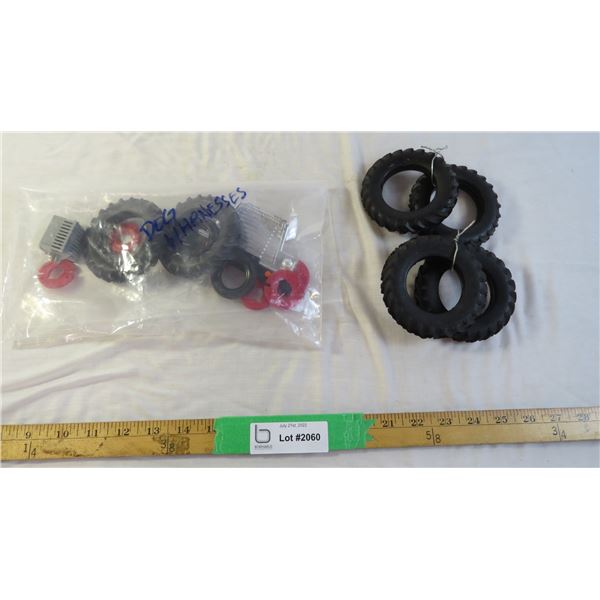(6) Hard plastic tractor tires and other farm toy accessories