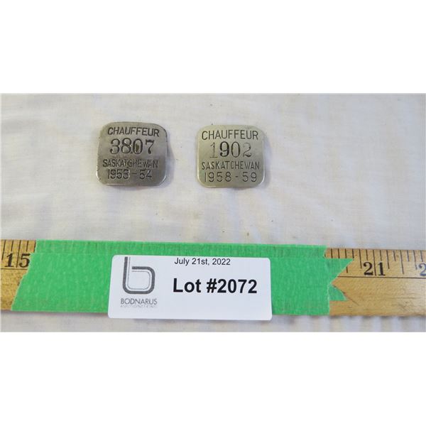 (2) Chauffeur Pins Sask 1953 and 1958