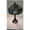 Image 1 : Vintage lamp with Stained Glass light shade (3 bulbs) - 32" tall - shade is 18" round