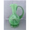 Image 1 : Green Opal Art Glass Pitcher 7 1/2” Tall
