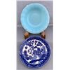 Image 2 : Japanese Flow Blue small plate & Pyrex Jade Blue 6”Bowl