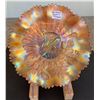 Image 1 : Northwood Carnival Glass Marigold Circa 1908 “Peacocks on the Fence” ruffled bowl