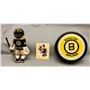 Image 1 : Boston Bruins 3 pce Memorabilia lot: Bobby Orr Stamp; Bruins Puck; Playmobil Bruins Goalie