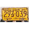 Image 1 : Saskatchewan Canada Centennial 1967 License Plate 293-039