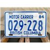 Image 1 : B.C. Motor Carrier 1984 small License Plate