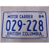 Image 2 : B.C. Motor Carrier 1984 small License Plate