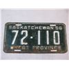 Image 2 : Saskatchewan 1956 License Plate 72-110