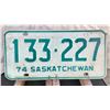 Image 1 : Saskatchewan 1974 License Plate 133-227