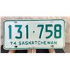 Image 1 : Saskatchewan 1974 License Plate 131-758 (near mint condition)