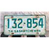 Image 1 : Saskatchewan 1974 License Plate 132-854