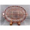 Image 1 : Pink Depression “Oyster & Pearl” 12”L x 8”W Oval Divided Serving Platter