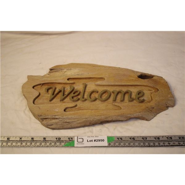 Hand Carved Wood Welcome Sign