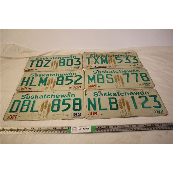 (6) Saskatchewan 1980, 81, 82, 84, 87, 87 - License Plates