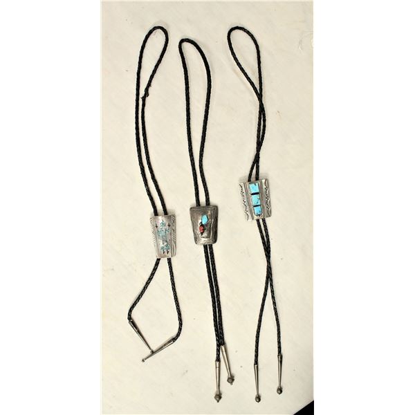 Three Navajo Silver Bolo Ties