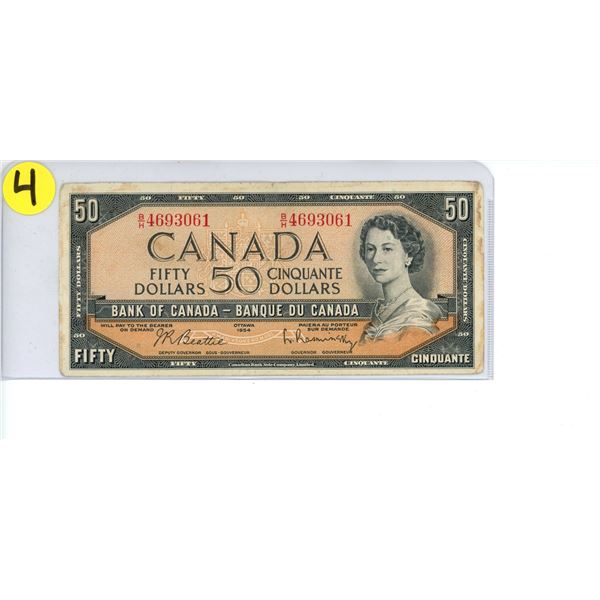 1954 Fifty Dollar note $50.00 Canadian bill