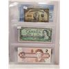 Image 2 : Binder of 6 Canadian bills 1923 25 cents, 1954 $1, 1986 $2, 2002 $5, 1989 $10, 1954 $20