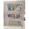 Image 4 : Binder of 6 Canadian bills 1923 25 cents, 1954 $1, 1986 $2, 2002 $5, 1989 $10, 1954 $20