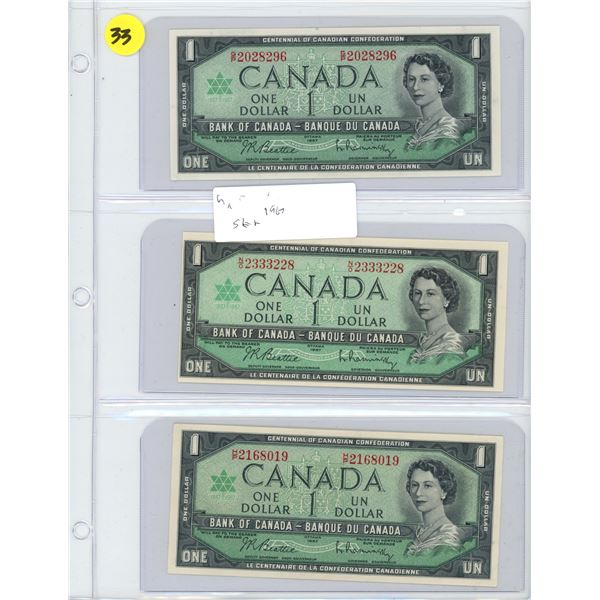 3 1967 Bank of Canada $1