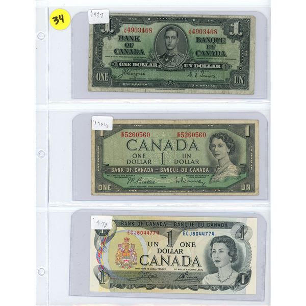 1937, 1954, 1973 Bank of Canada $1