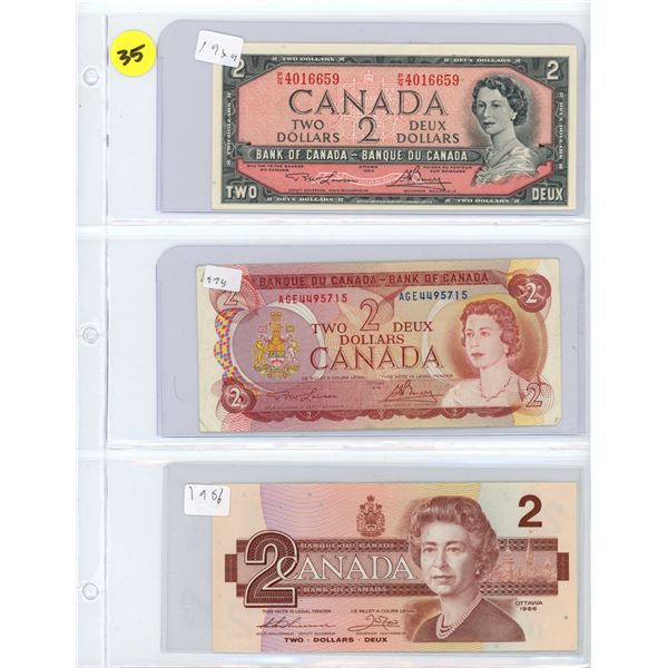 1954, 1974, 1986 Bank of Canada $2