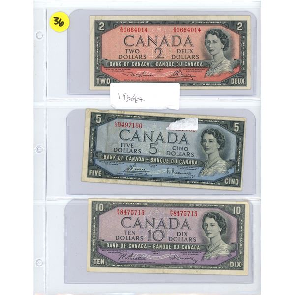 1954 Bank of Canada $2, $5, & $10