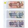 Image 1 : 3 Bank of Canada "bird bills" 1986 $2, 1986 $5, 1989 $10