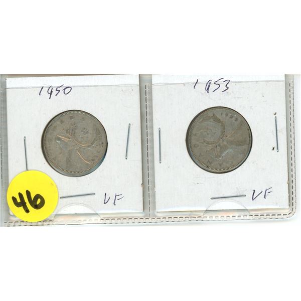 1950 & 1953 Canada 25 cents