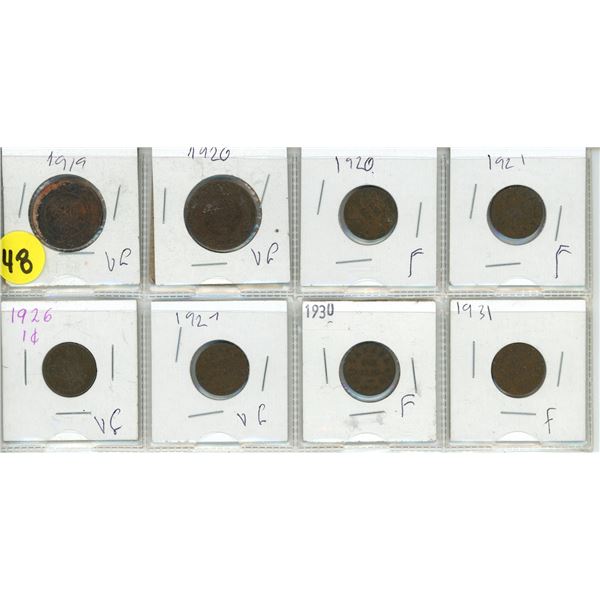 8 Canada one cents 1919-1931 various years